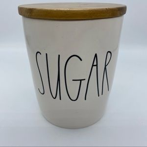 Rae Dunn White SUGAR Canister Jar With Wooden Lid LL Clean